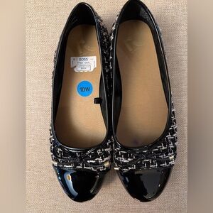 Elegant Black and White Houndstooth Boucle Bow Detail Women's Ballet Style Flats